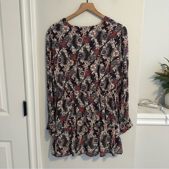 Free People Black Floral Tassel Long Sleeve Mini Dress Medium - Picture 5 of 13